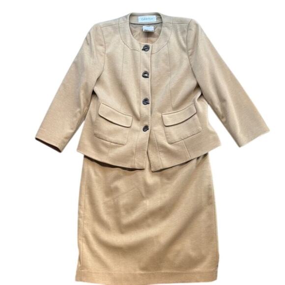 Women's‎ Calvin Klein Tan Blazer and Skirt Set Preppy Light Academia 6P - Picture 1 of 16